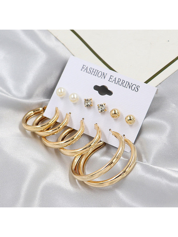 Combo of 12 Pair Lavish Gold Plated Pearl Crystal Studs and big Hoop Earrings