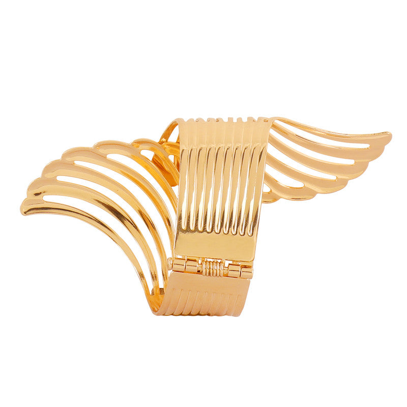 Vembley Shining Goldenen Crosed Carved Bracelet For Women and Girls