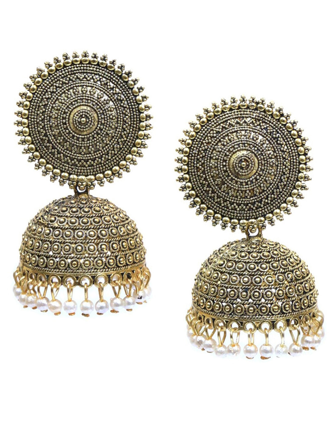 Golden White Pearls Dome Shape Jhumka