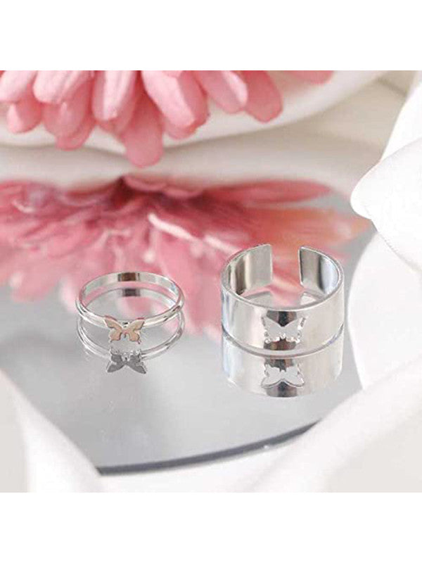 Combo of 2 Stunning Silver Plated Butterfly Couple Ring For Men and Women