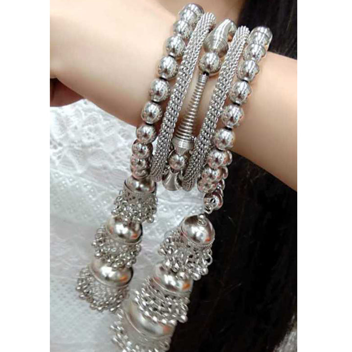 Combo of Silver Jewelry Set With Maang Tikka and Bangle Bracelet