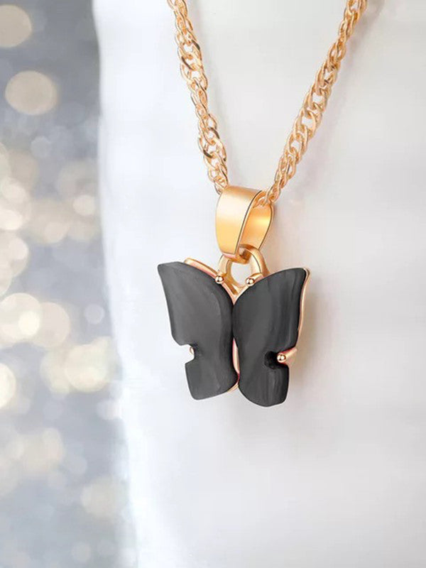 Combo of 2 Stunning Gold Plated Black and Rosepink Mariposa Pendant Necklace