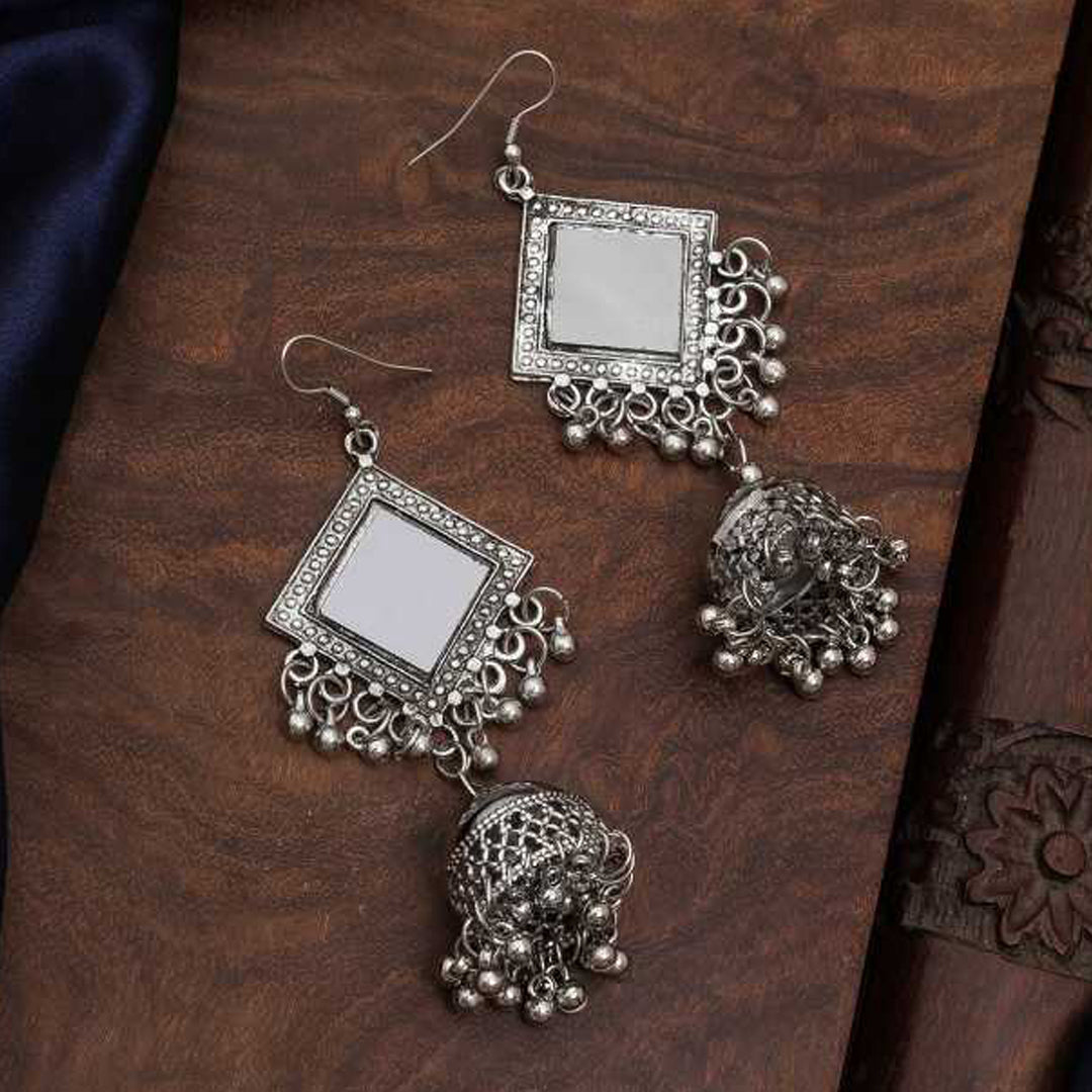 Pack of 2 Square Mirror Golden and Silver Beads Jhumki