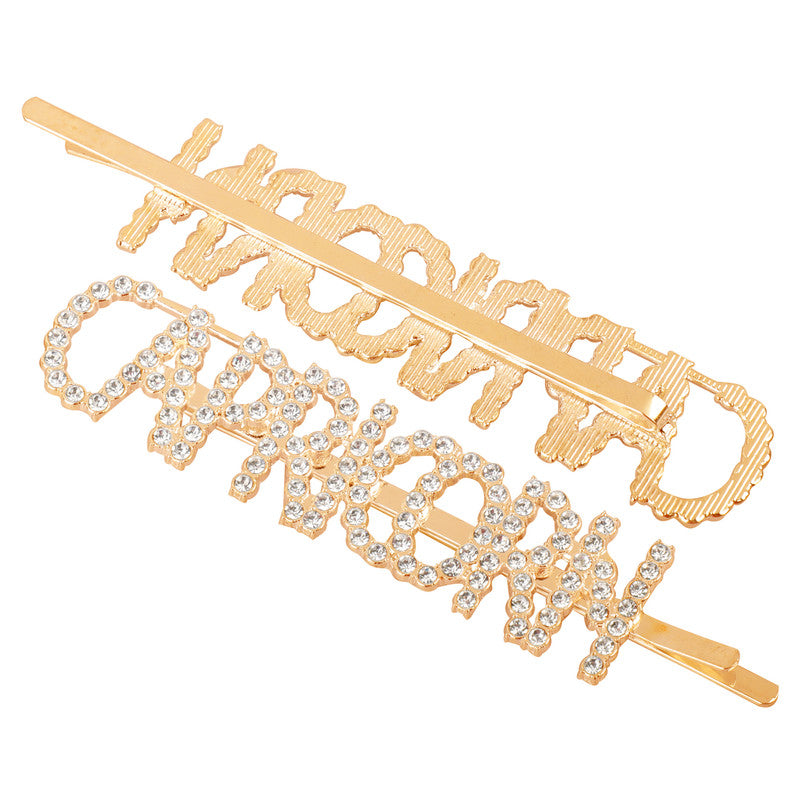 Vembley Charming Golden Capricorn Hairclip For Women and Girls