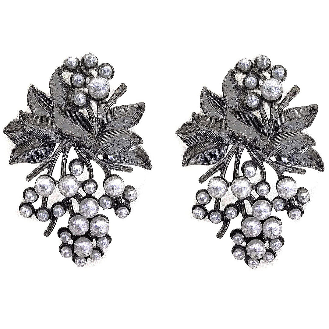 Silver Flower Pearl Stud Earrings