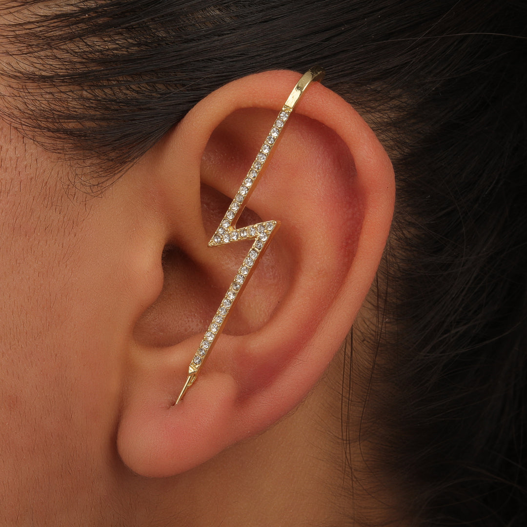 Pack Of 2 Studded Leaf and Thunderbolt Ear Cuff