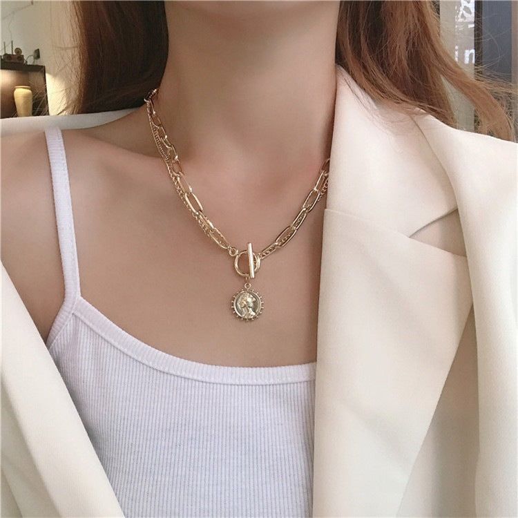  Pretty Gold Plated Coin Pendant Necklace for Women and Girls