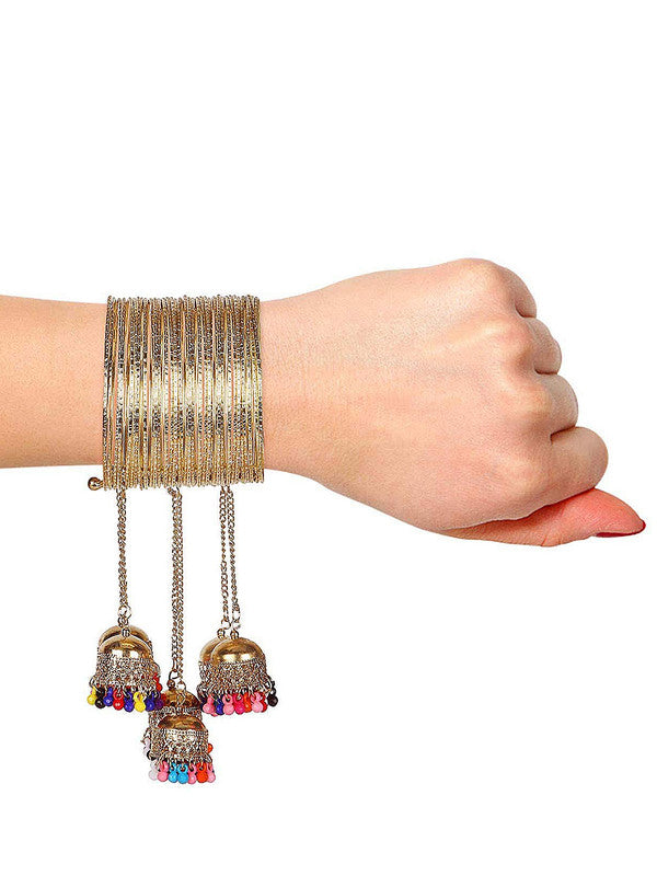 Vembley Combo of Trendy Golden Mirror Jhumki and Bangle Bracelet for women and Girls