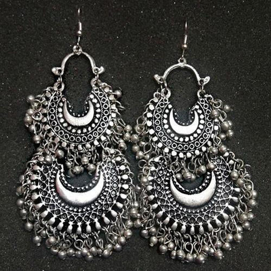 Combo of 4 Oxidized Silver Mirror Hanging Jhumki