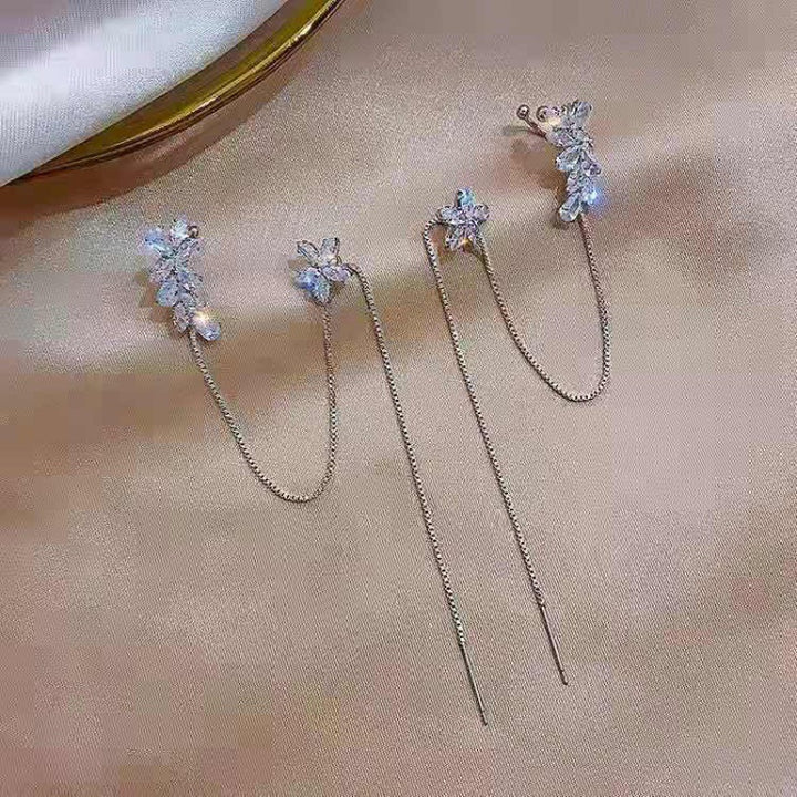 Floral Stone Korean Earcuff Threader Earrings 2Pcs/Set