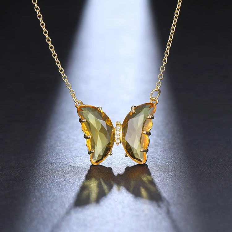 Gold Plated Yellow Crystal Butterfly Pendant