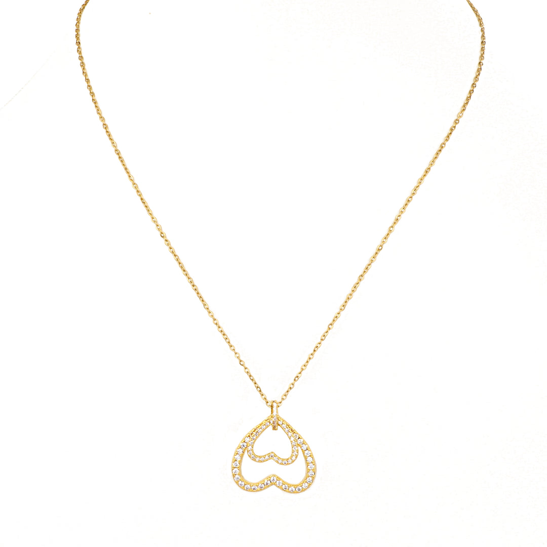 Gold Plated Zircon Studded Double Heart Pendant