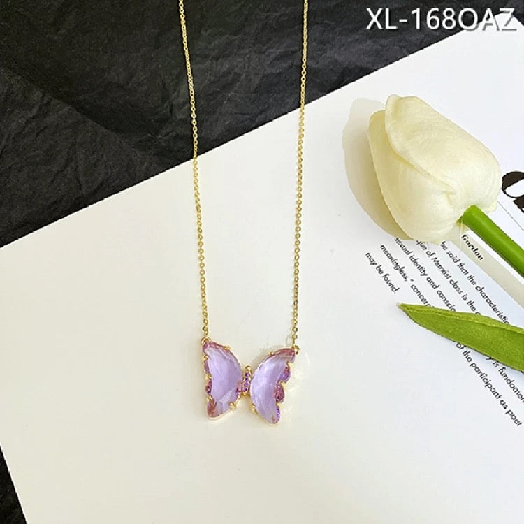 Combo Of 2 Purple Crystal Butterfly Pendant