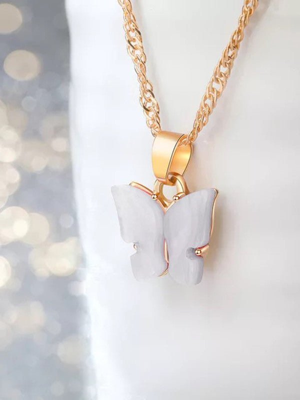 Combo of 2 Lovely Gold Plated White and Black Mariposa Pendant Necklace