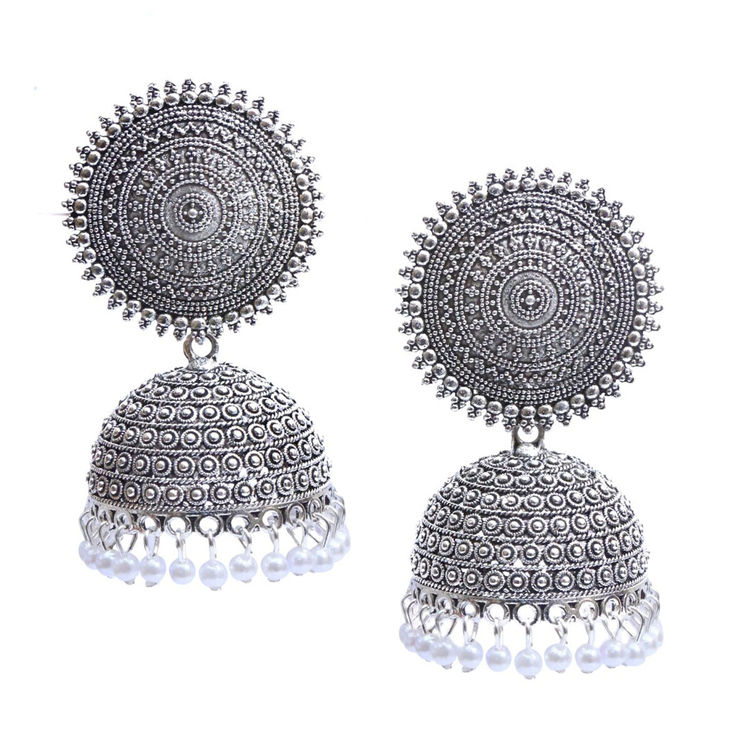 Combo of 2 Silver and Pink Pearls Dome Shape Jhumki