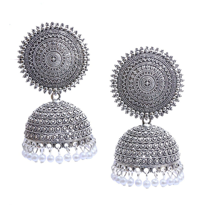 Combo of 2 Silver and Seagreen Pearls Dome Shape Jhumki