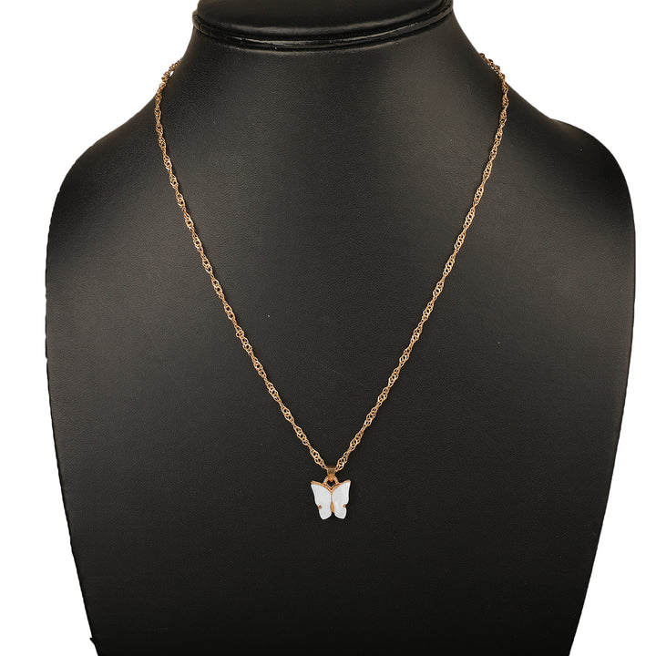 Vembley Pretty Gold Plated White Butterfly Pendant Necklace for Women and Girls - Vembley