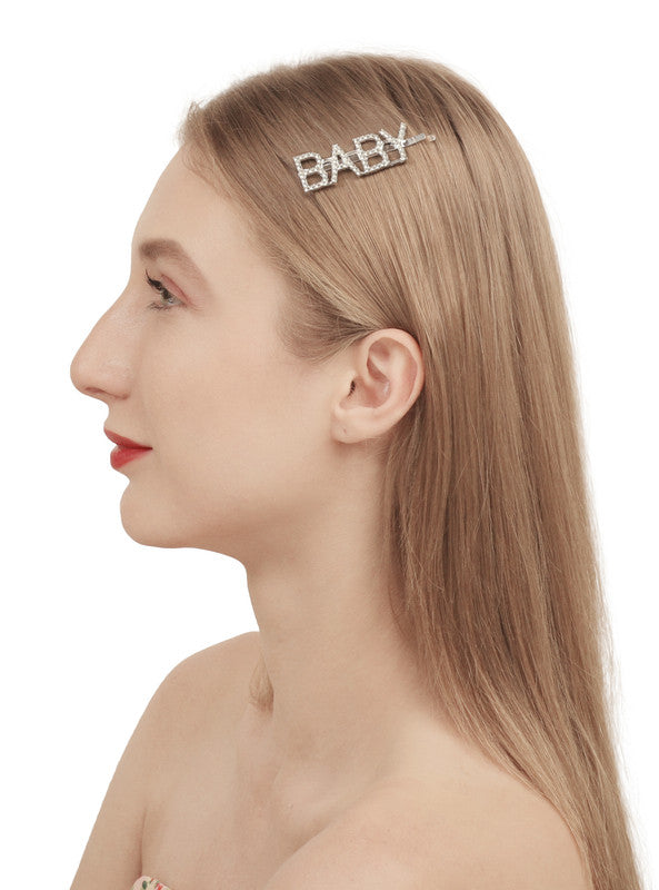 Vembley Attrective Silver Baby Word Hairclip For Women and Girls