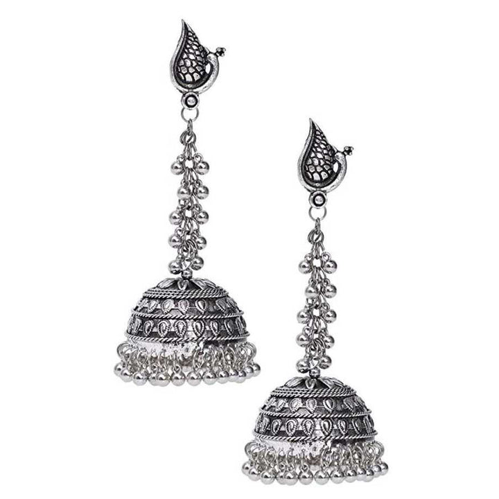 Pack of 2 Oxidized Silver Peacock And Mirror Jhumka