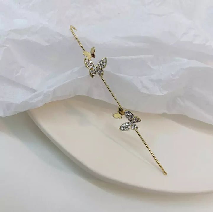 Pack Of 2 Zircon Studded And Butterfly Ear Cuff