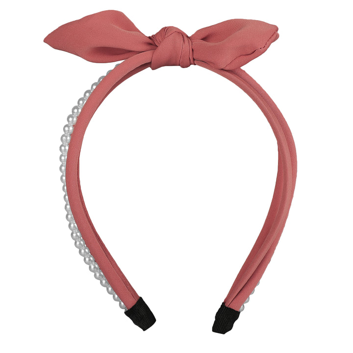 Poppy Pink Plastic Pearl Bow Hairband