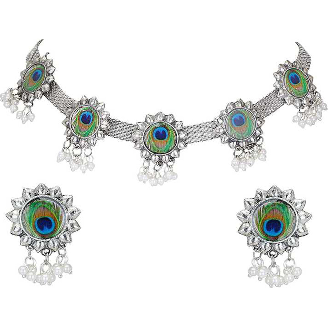 Antique Peacock Choker with Earrings
