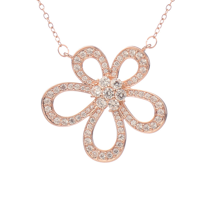 Vembley Charming Rosegold Plated Embedded Flower Pendant Necklace for Women and Girls - Vembley