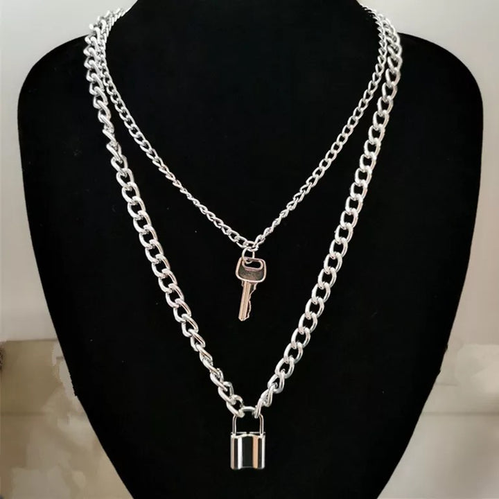 Silver Plated Double Layered Lock and Key Pendant