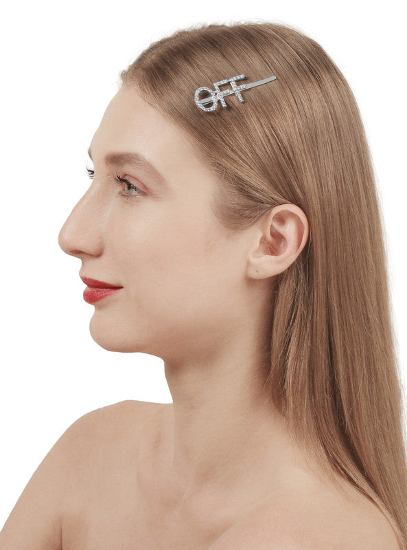 Vembley Fashion Silver Off Word Hairclip For Women and Girls