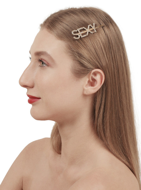 Vembley Charming Golden Sexy Word Hairclip For Women and Girls