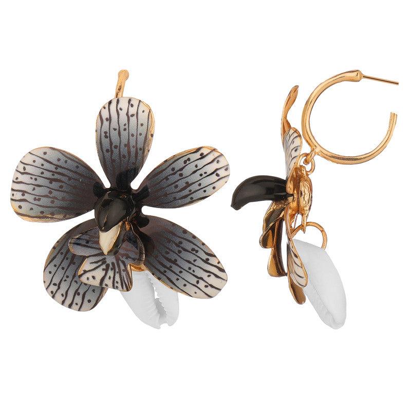 Stunning Golden Grey Shell Flower Stud Earrings For Women and Girls - Vembley
