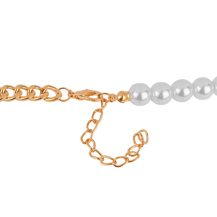 Vembley Stunning Gold Plated Pearl and Chainlink Lock Pendant Necklace for Women and Girls - Vembley