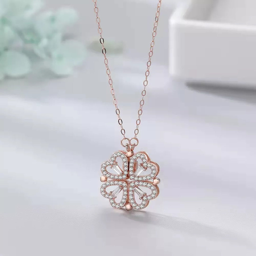 Four-Leaf Clover Magnetic Attachment Heart Clavicle Sterling Silver Necklace  - DANZ0057-G. Free Shipping, Easy 30 Days Returns and Exchange, 6 Month  Plating Warranty.