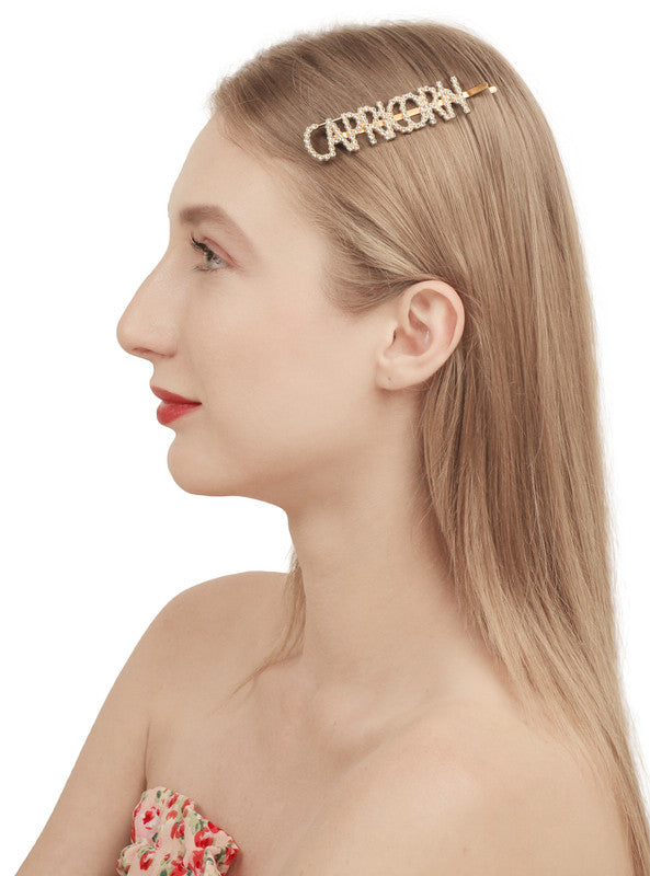 Vembley Charming Golden Capricorn Hairclip For Women and Girls