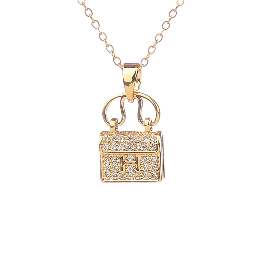 Vembley Lovely Gold Plated Satchel Bag Pendant Necklace for Women and Girls - Vembley