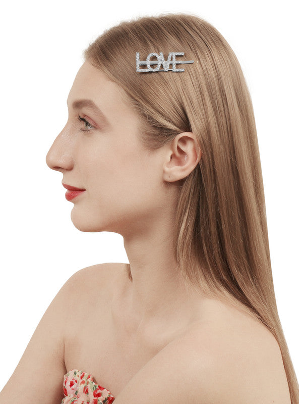 Vembley Stylish Silver Love Word Hairclip For Women and Girls