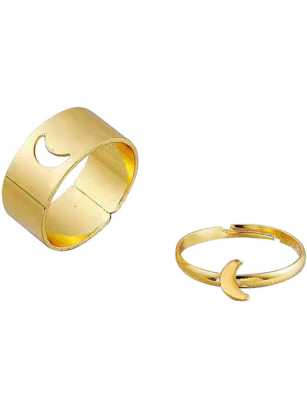 Combo of 2 Gold Plated Half Moon and Snake Couple Ring For Men and Women