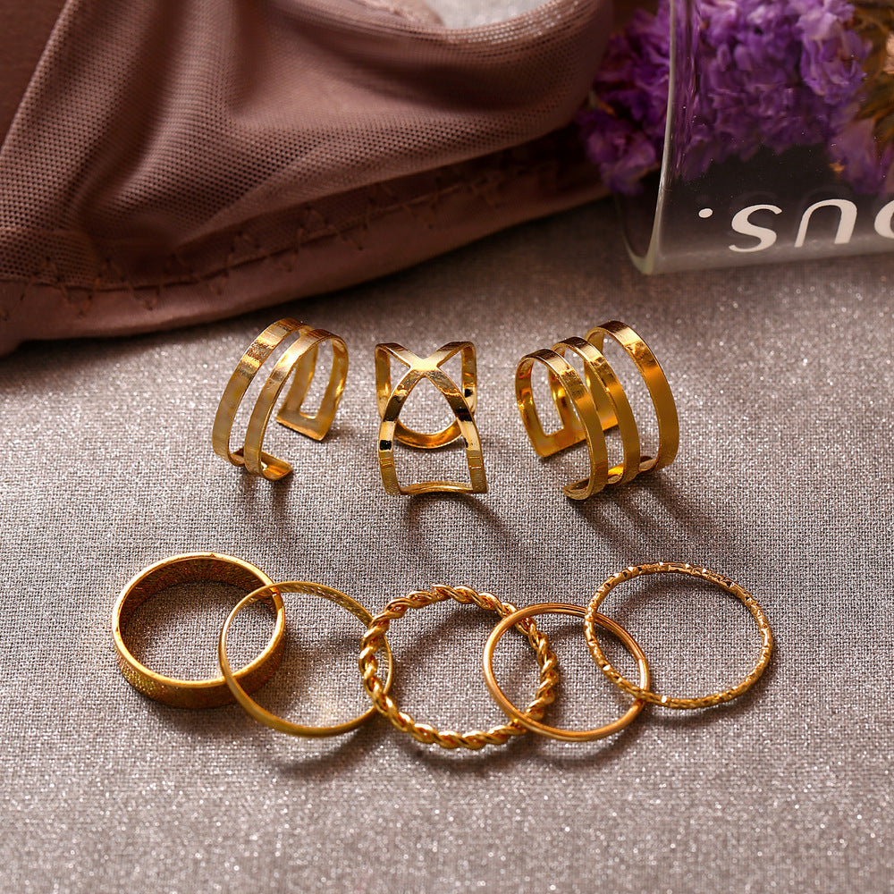 Gold Plated Eight Piece Western Designs Ring Set