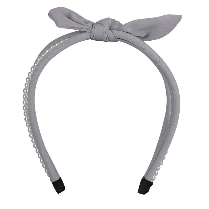 Poppy Grey Plastic Pearl Bow Hairband