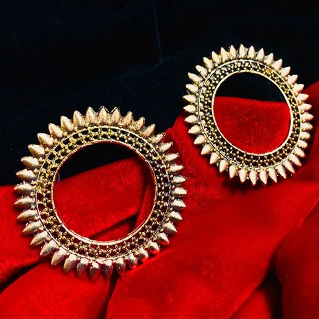 Pack of 2 Golden and Silver Round Antique Earrings