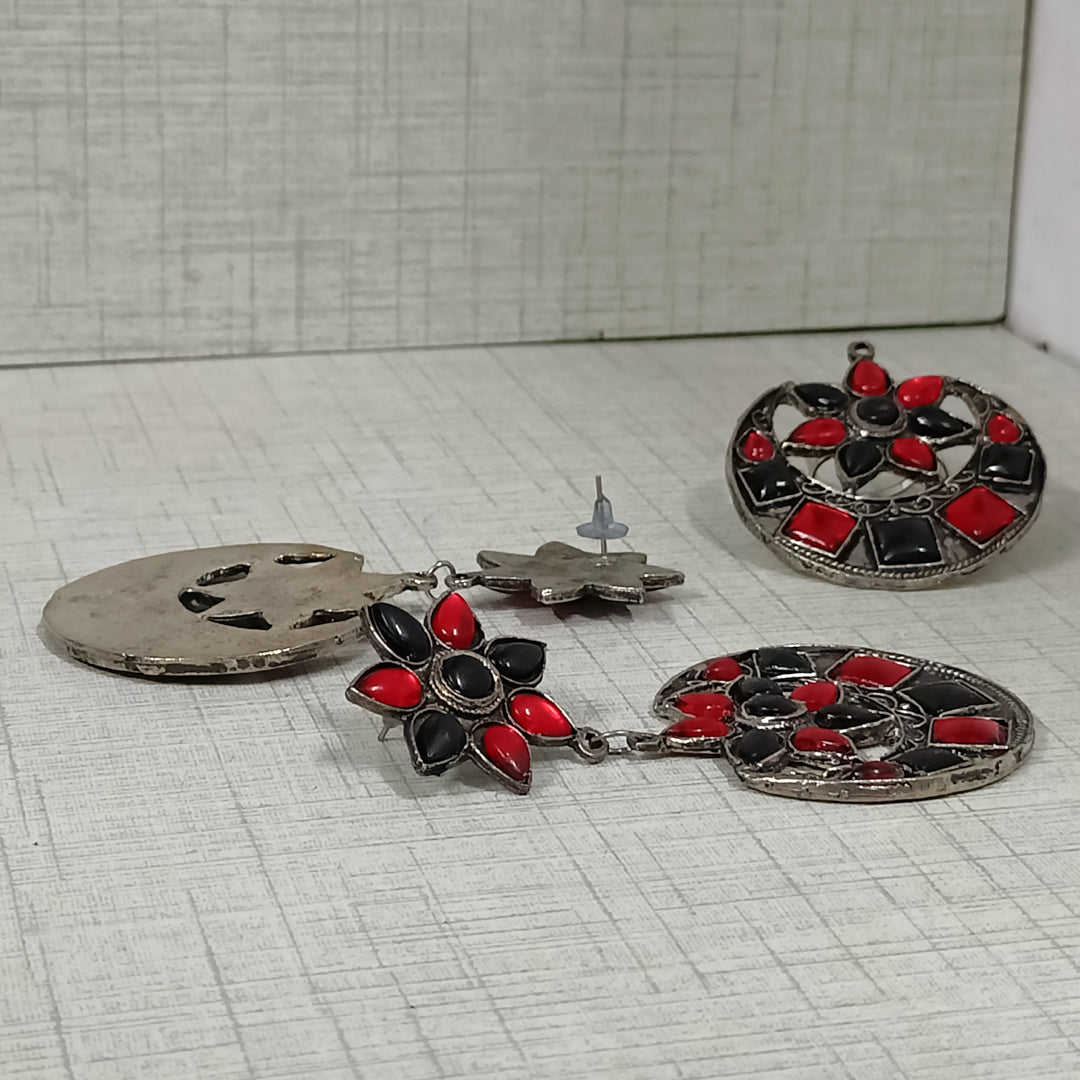 Combo of Red Black Stones Stud Earrings With Ring