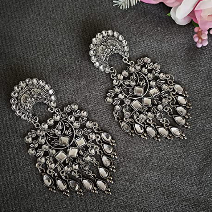 Pack of 2 Silver Kundan Ghungroo Drop Earrings