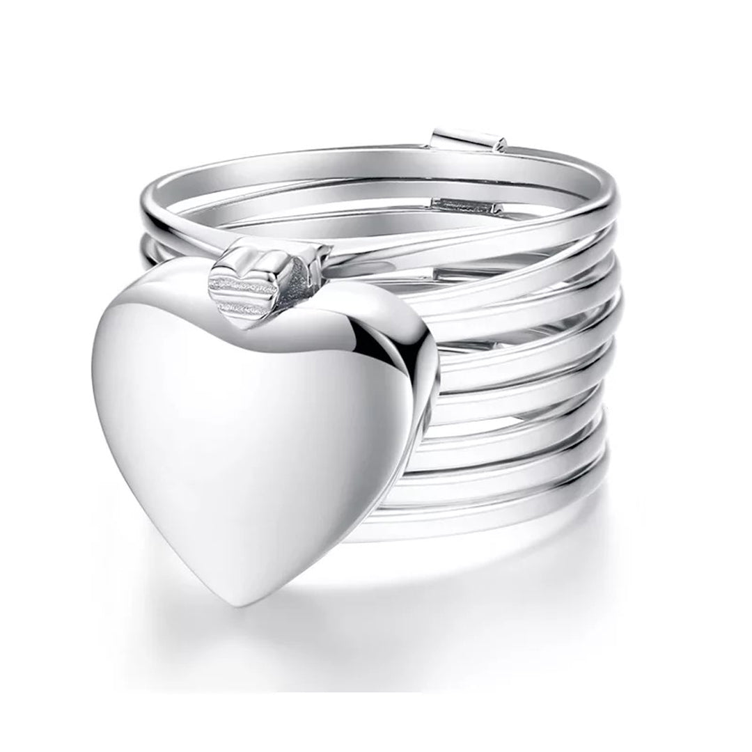 Silver 2 In 1 Retractable Heart Ring Bracelet