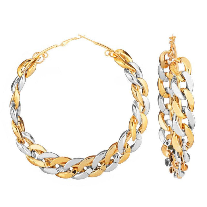 Mat Twisted Golden Silver Chain Hoop Earrings For Women and Girls - Vembley