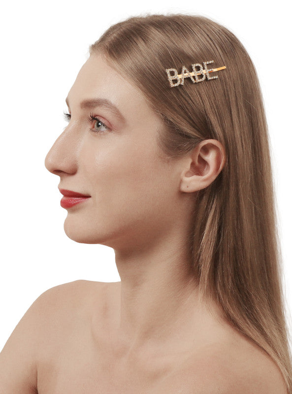 Vembley Stylish Golden Babe Word Hairclip For Women and Girls