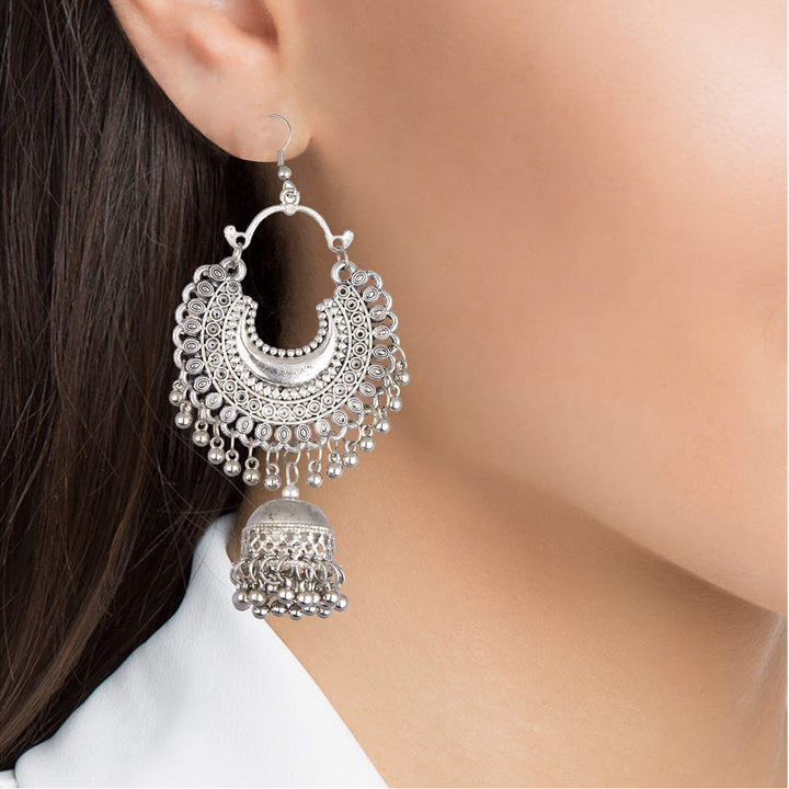 Combo of 4 Oxidized Silver Mirror Hanging Jhumki