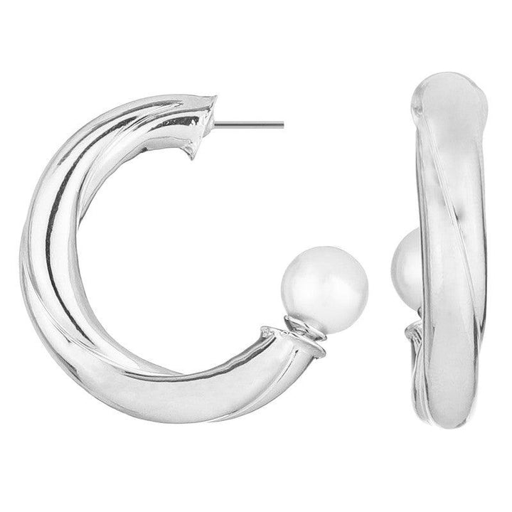 Trendy Silver Plated Holding Pearl Hoop Earrings For Women and Girls - Vembley