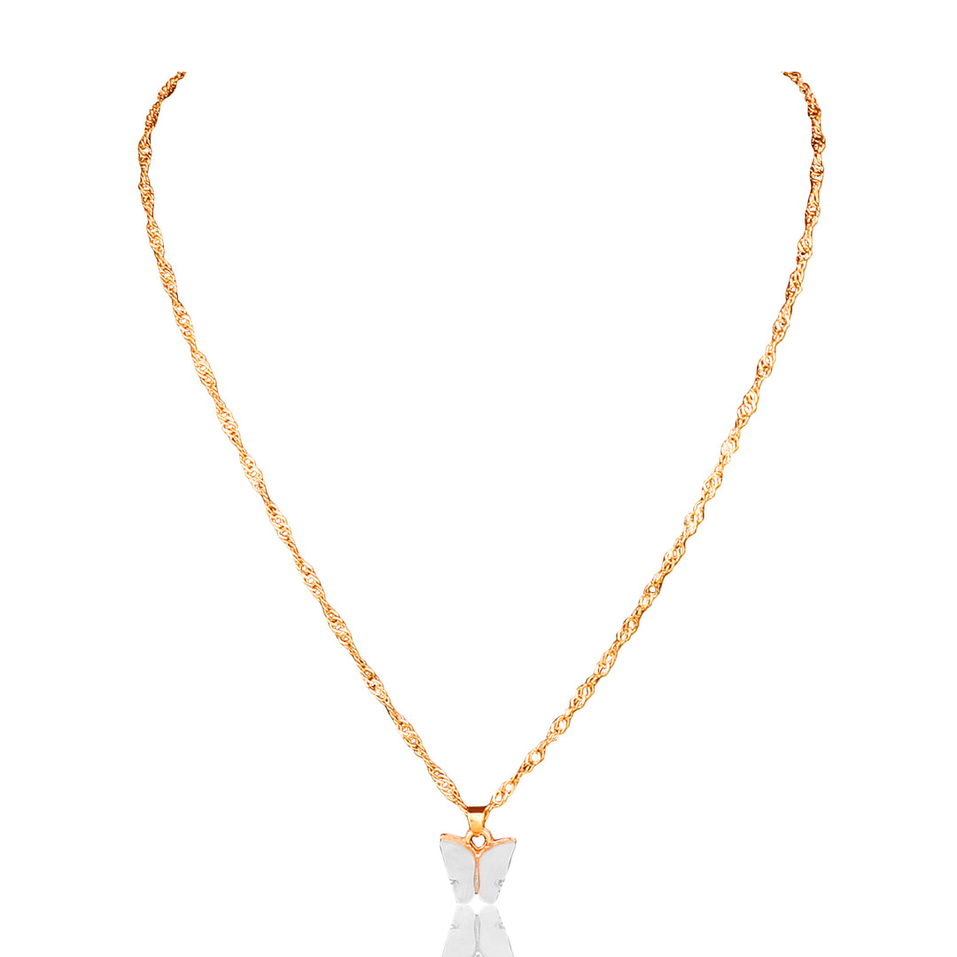 Vembley Pretty Gold Plated White Butterfly Pendant Necklace for Women and Girls - Vembley