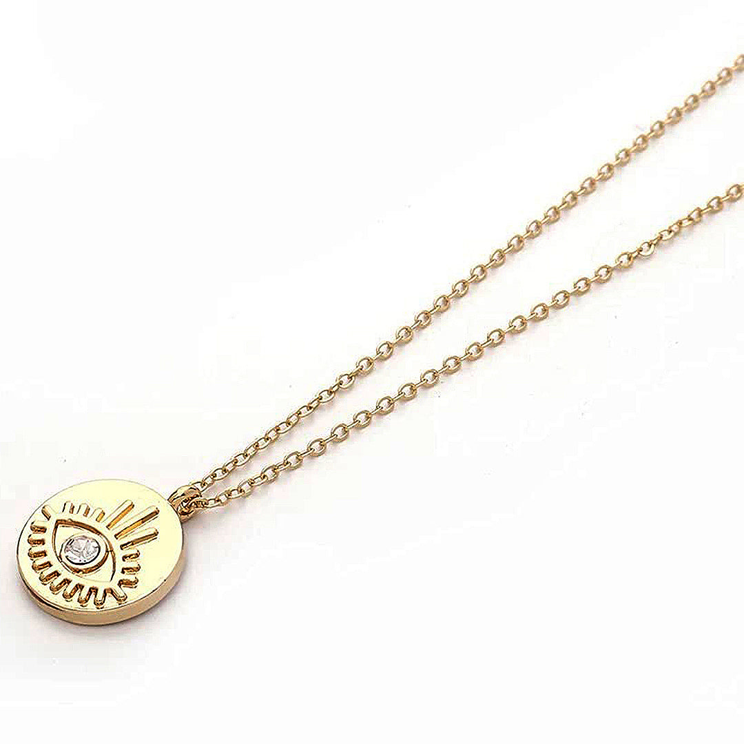 Gold Plated Round Evil Eye Pendant