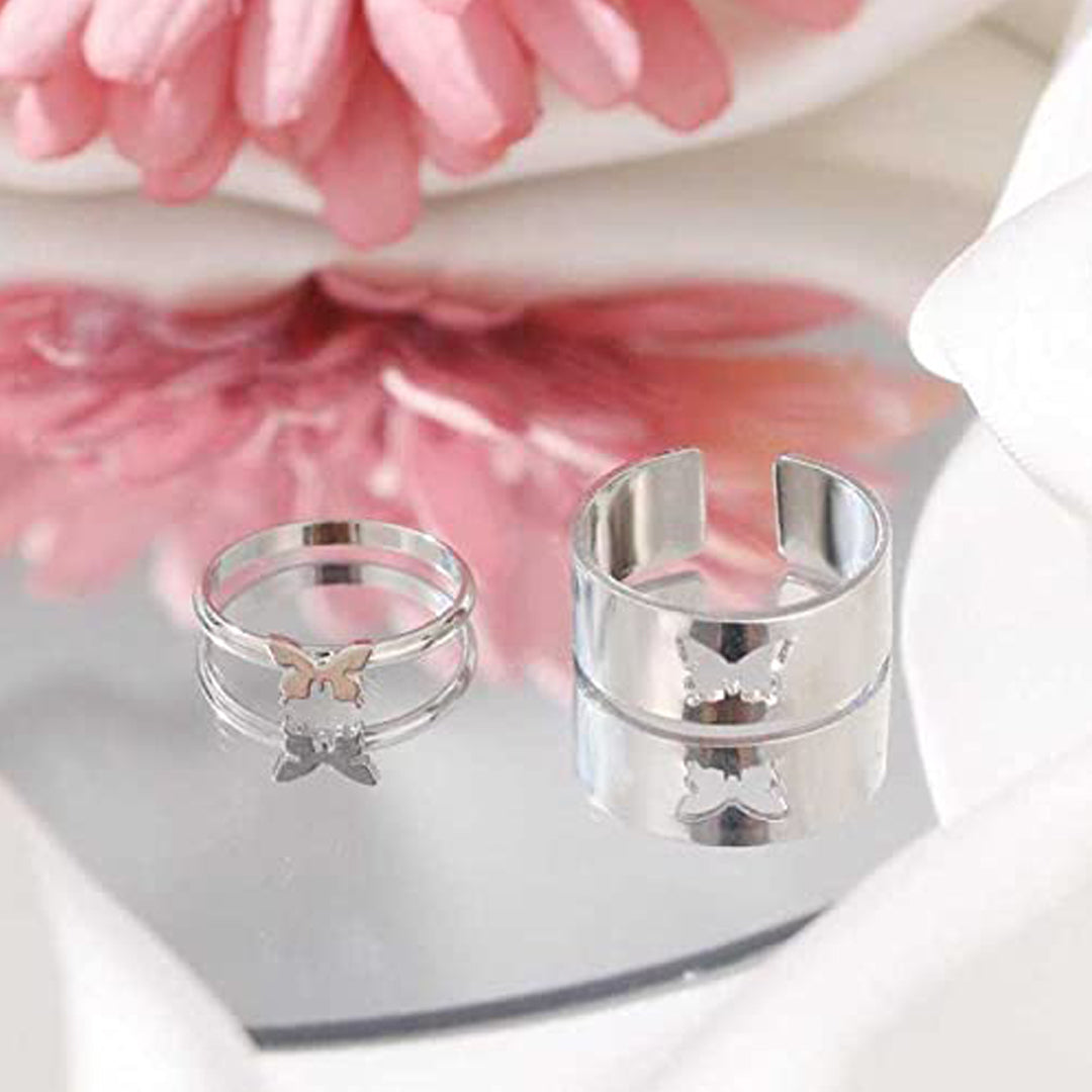Silver Butterfly Matching Couple Rings - Main Image